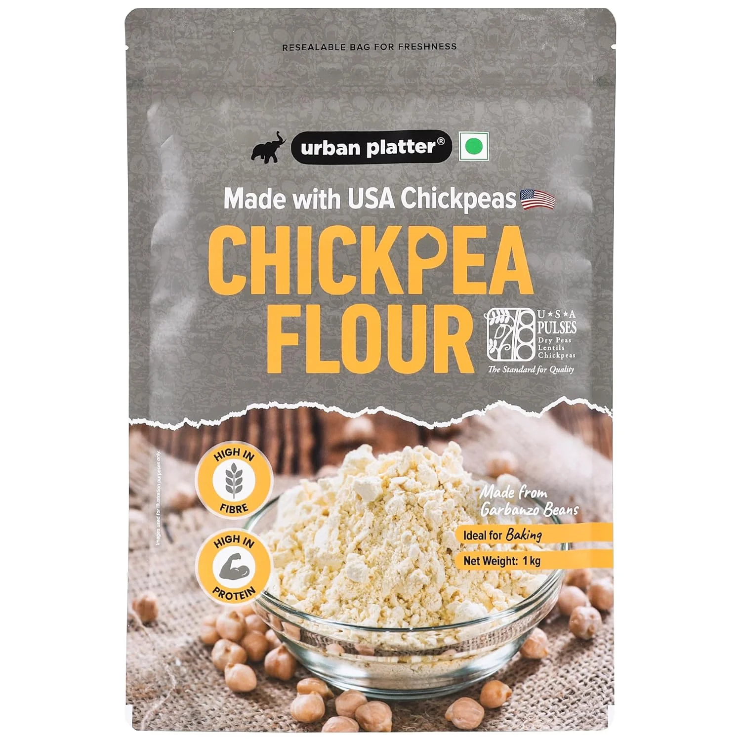USA Chickpeas Flour, 1Kg (High in Fiber & Protein, Ideal for Baking, Gluten-free)