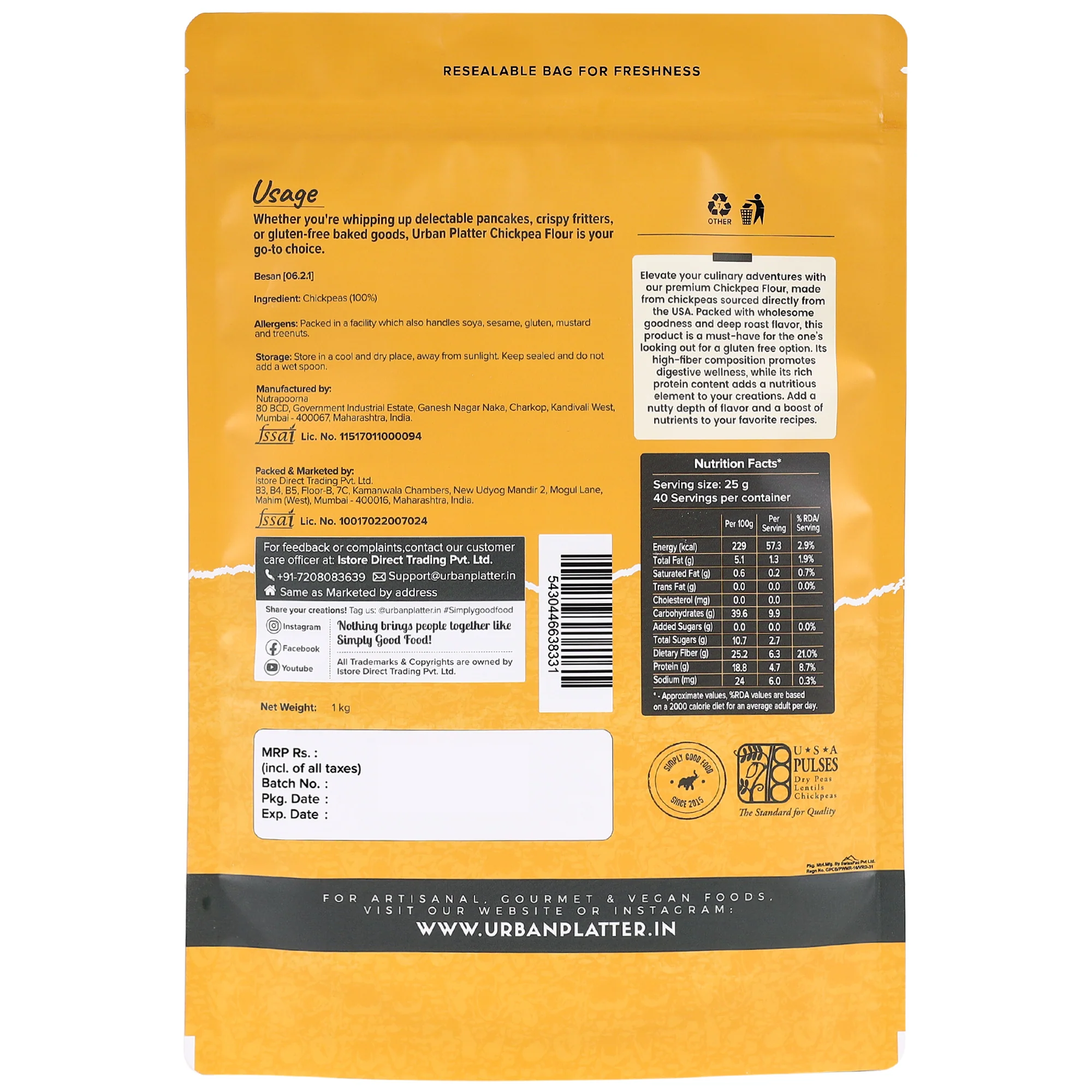 USA Roasted Chickpeas Flour, 1Kg (Besan, High in Fiber & Protein, Ideal for Baking, Gluten-free) - Image 3