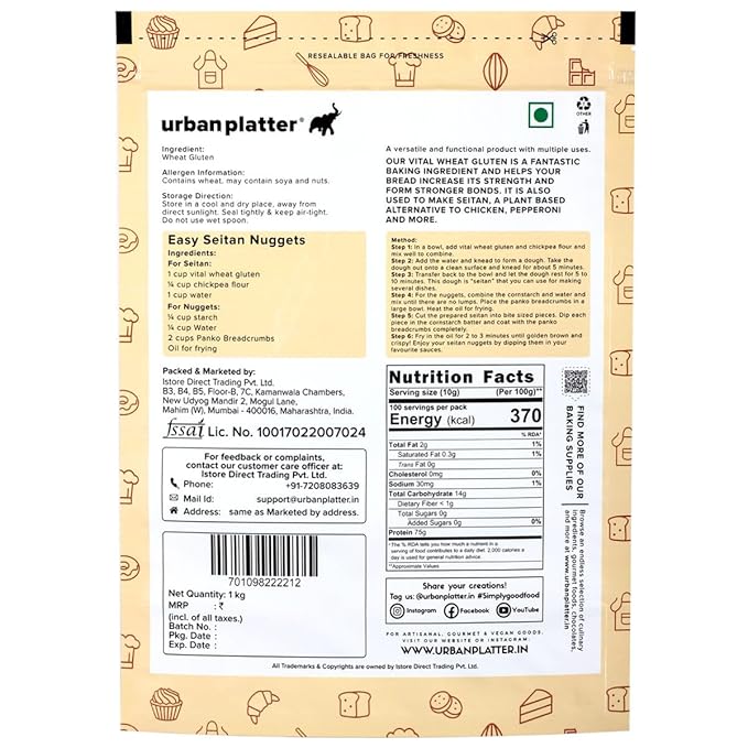 Vital Wheat Gluten, 1kg (High-Protein Baking Essential | Key Ingredient for Seitan | Adds Elasticity & Structure | Ideal for Breads) - Image 2