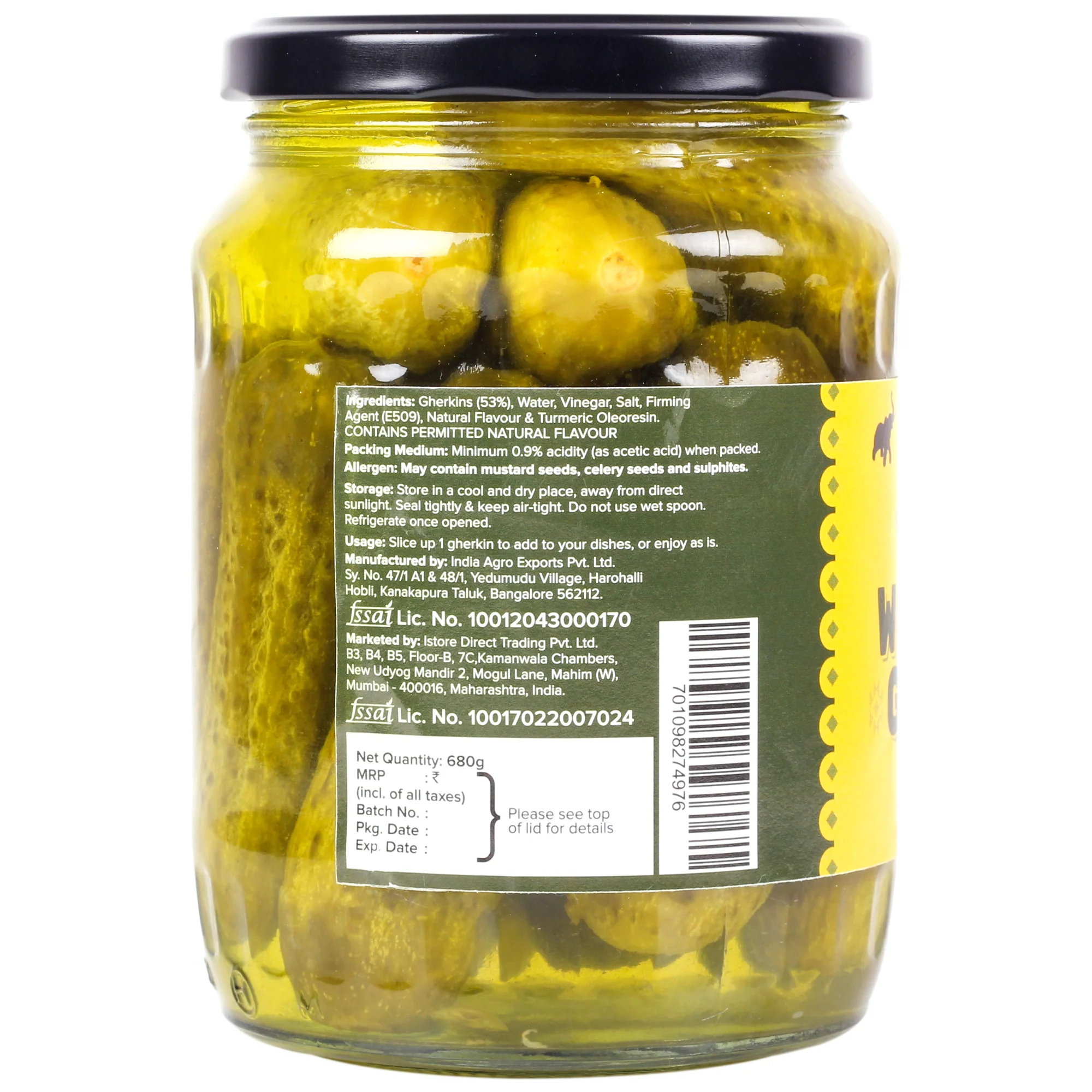Whole Dill Gherkins, 680g [ Sweet & Crunchy. Great for Adding Tang & Flavour to Sauces & Dips] - Image 2