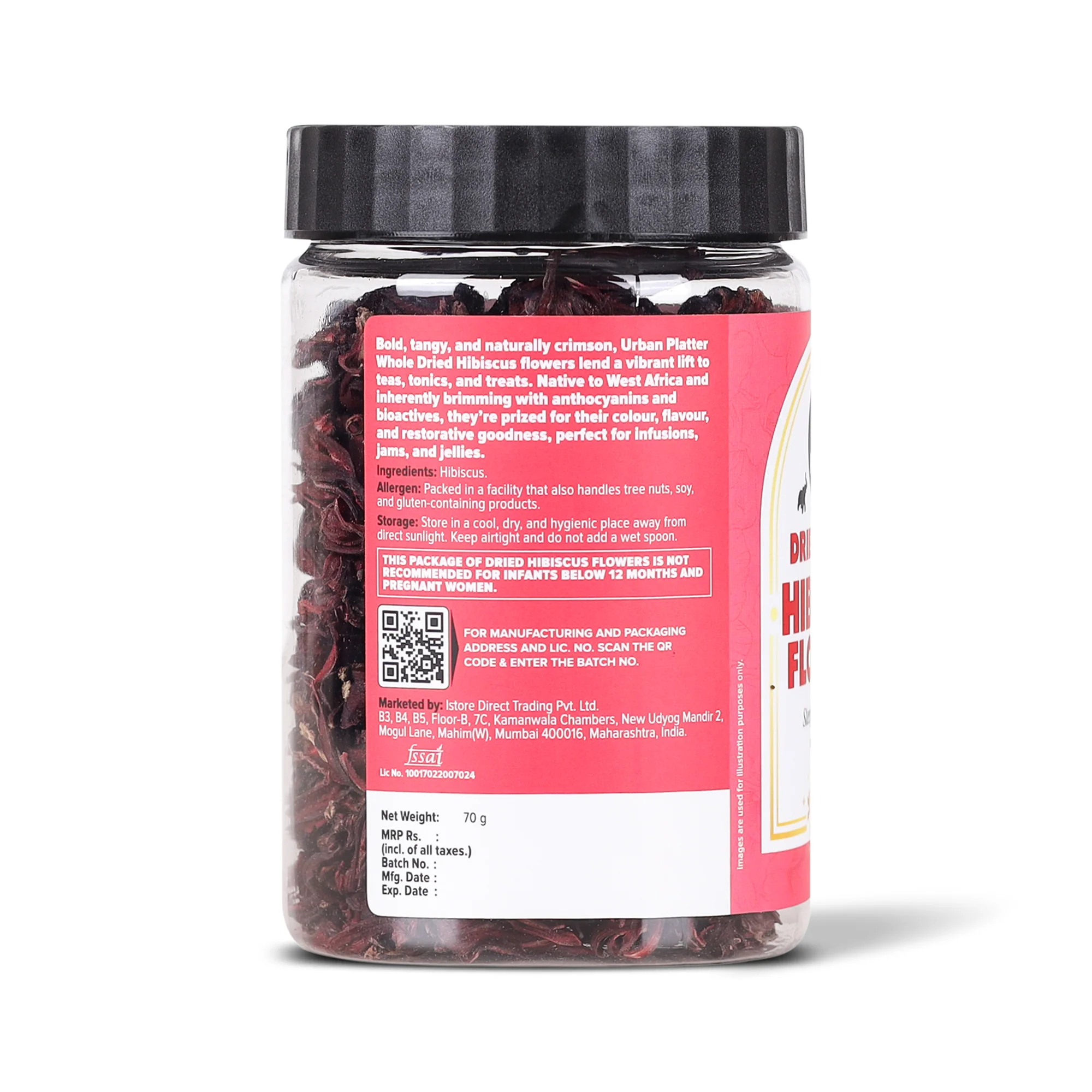 Whole Dried Hibiscus Flowers, 70g (Tart & Floral | Antioxidant-Rich | Caffeine-free) - Image 2