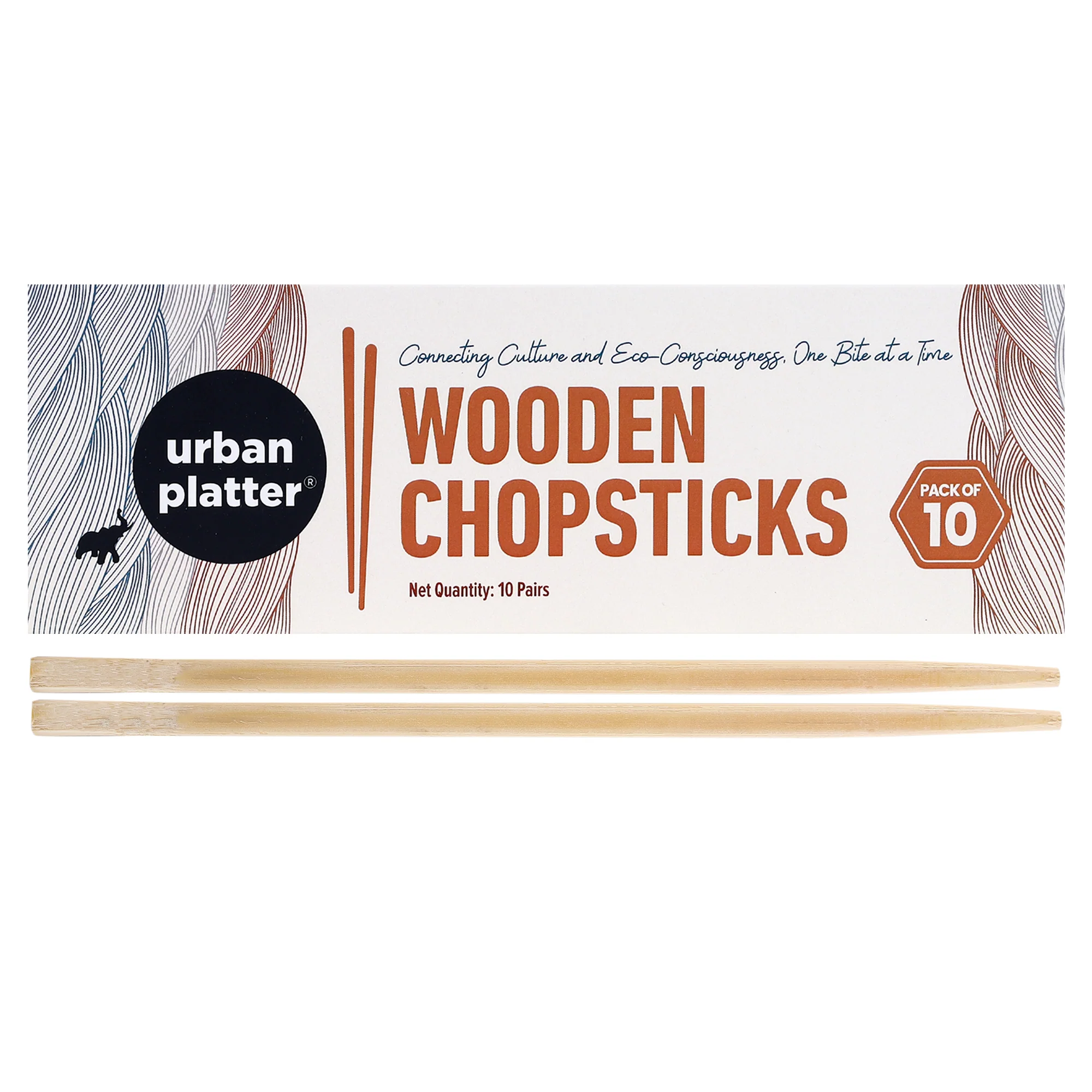 Wooden Chopsticks [Pack of 10] (Pairs Individually, Asian Culinary experience, Ideal for Picnics or on-the-go dining)
