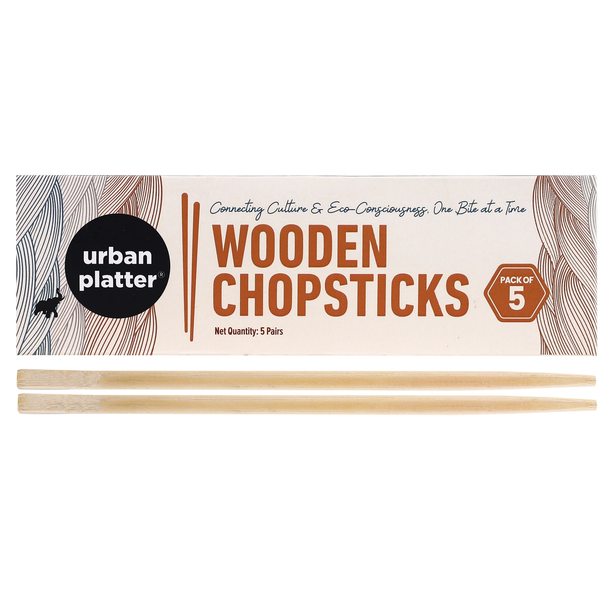Wooden Chopsticks [Pack of 5] (Pairs Individually, Asian Culinary experience, Ideal for Picnics or on-the-go dining.)
