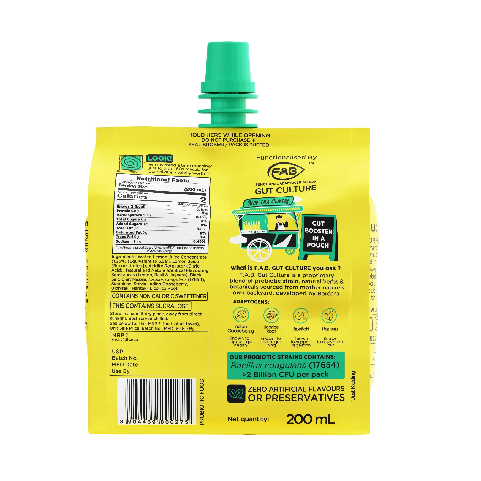 Zero Sugar Probiotic Basil Shikanji Bun-taa! Series Doy Pouch, 200ml - Image 4